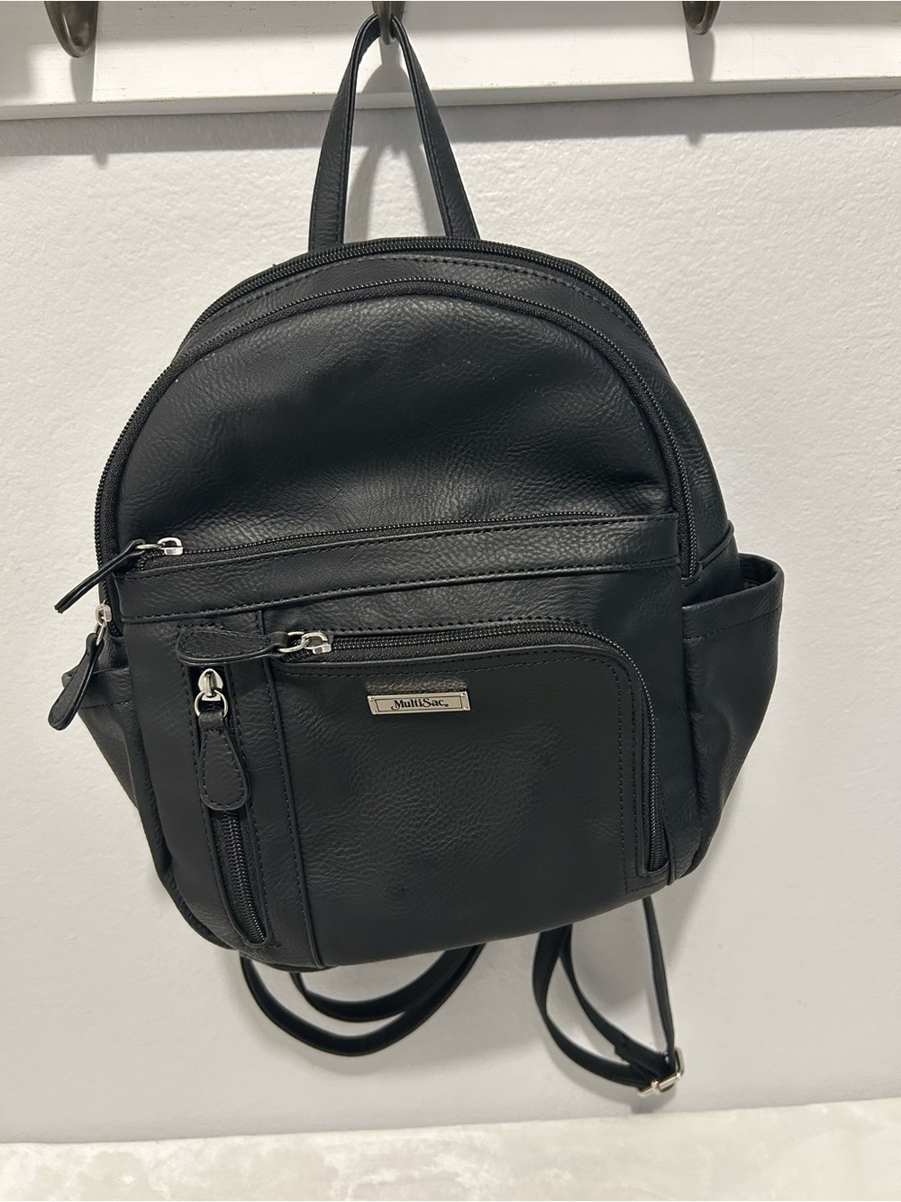Multi-sac Black Leather Mini Backpack